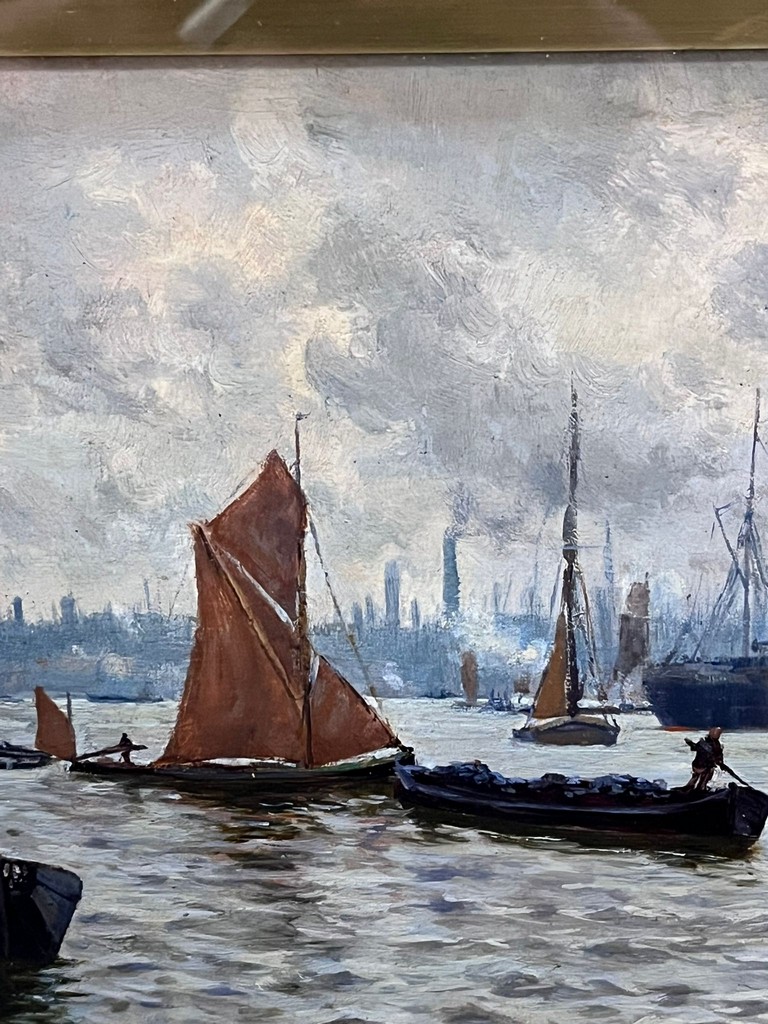 Alex Tawson (British born 1900), 'Floodtide on the Thames', signed. Oils on panel. 18x27cm approx. - Image 4 of 4
