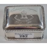 Silver presentation table snuff box with gadroon edging and engraved inscription 'Fishmongers