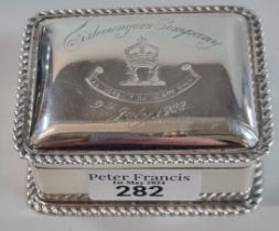 Silver presentation table snuff box with gadroon edging and engraved inscription 'Fishmongers