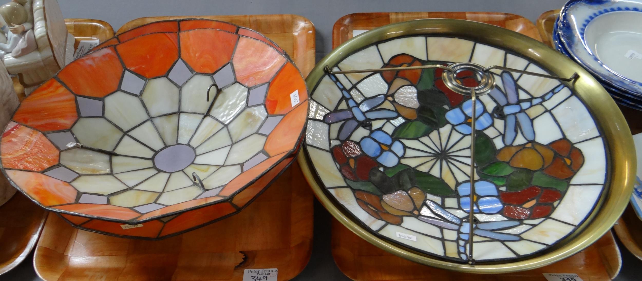 Two trays containing stained glass ceiling flycatcher style lightshades. (2) (B.P. 21% + VAT)