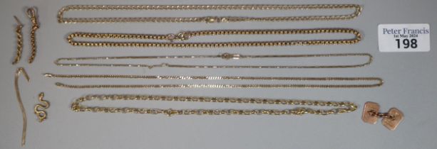 Bag of assorted 9ct gold to include: chains, cufflink, scrap gold etc. Total weight 22g approx. (B.