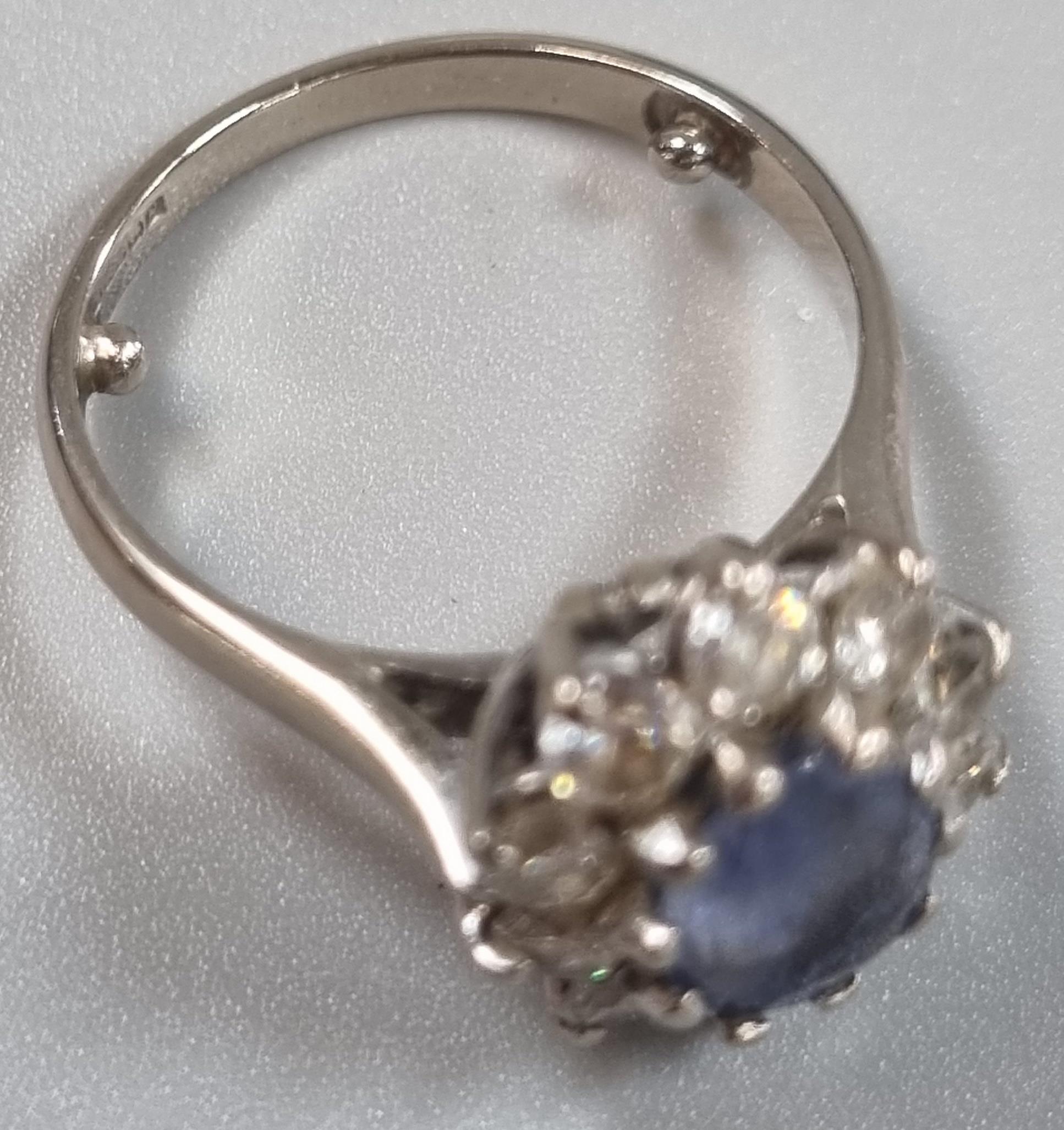 18ct gold powder blue sapphire and diamond cluster ring. 3.7g approx. Size H. (B.P. 21% + VAT) - Image 3 of 7