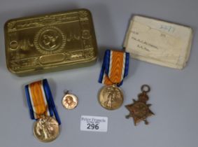 Three WWI medals to include: 1914-15 Star, awarded to Private W J Richards Royal Welsh Fusiliers,