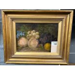 E H Stannard (19th century British), still life study of fruit on a mossy bank, signed. Oils on