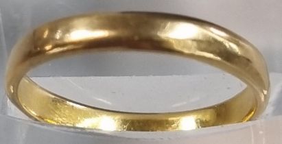 22ct gold wedding band. 2.8g approx. Size N. (B.P. 21% + VAT)