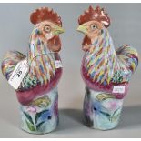 Pair of ceramic polychrome studies of cockerels. 20cm high approx. (B.P. 21% + VAT)