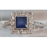 18ct white gold Art Deco design diamond and sapphire ring. 2g approx. size L. (B.P. 21% + VAT)