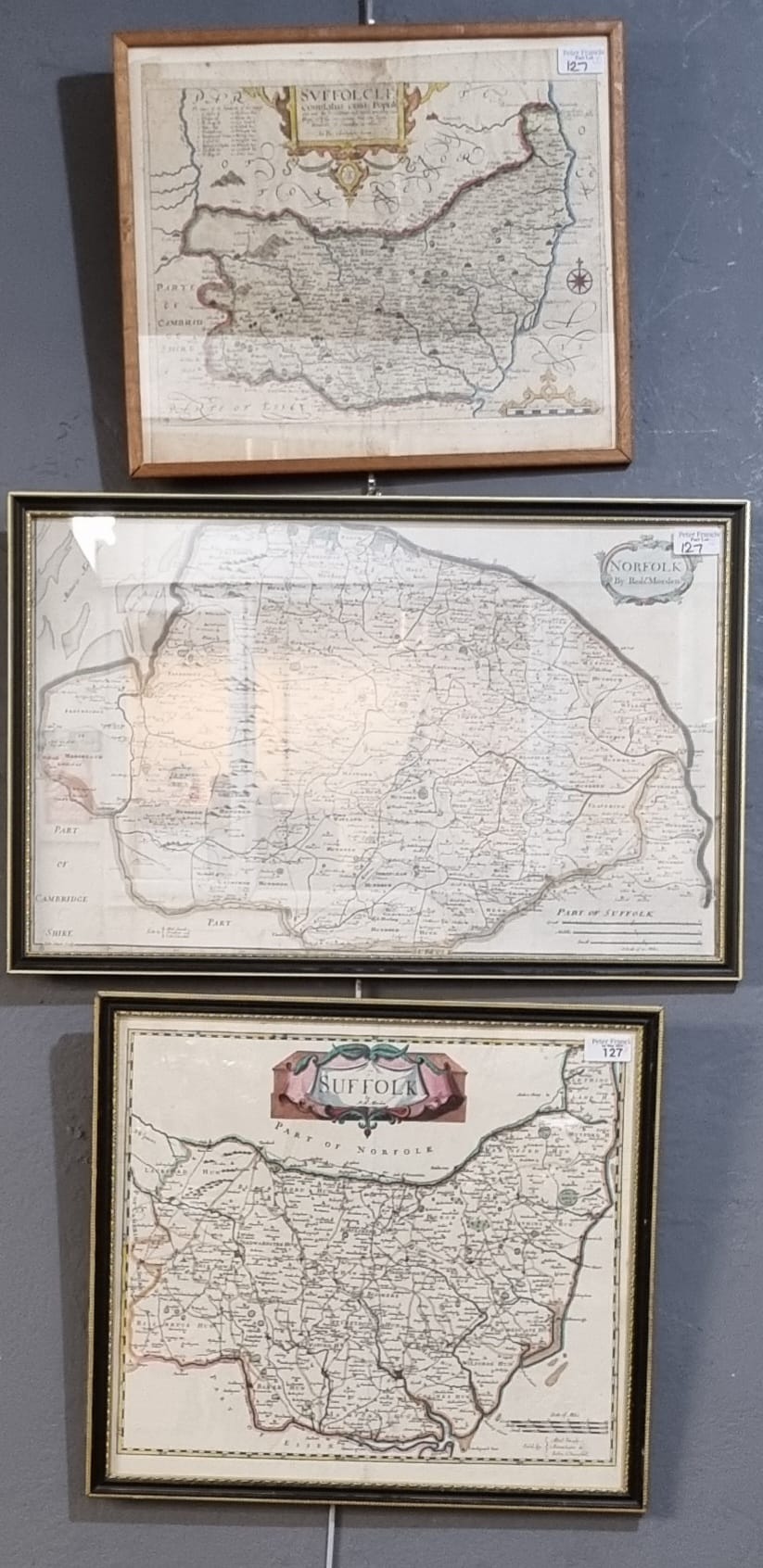 Robert Morden, original map of Suffolk and another similar, Norfolk, together with Christopher