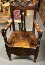 19th century stained elm and beech commode armchair. (B.P. 21% + VAT)