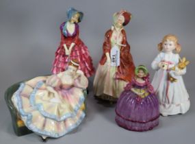 Four Royal Doulton figurines to include: 'Bunny's Bedtime' HN3370, 'Pauline' HN2441, 'Paisley Shawl'