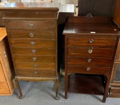 Two similar Edwardian mahogany music cabinets, one with under tier, the other on cabriole legs. (
