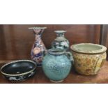 Collection of ceramics to include: Japanese Imari vase, Chinese black ground enameled floral vase