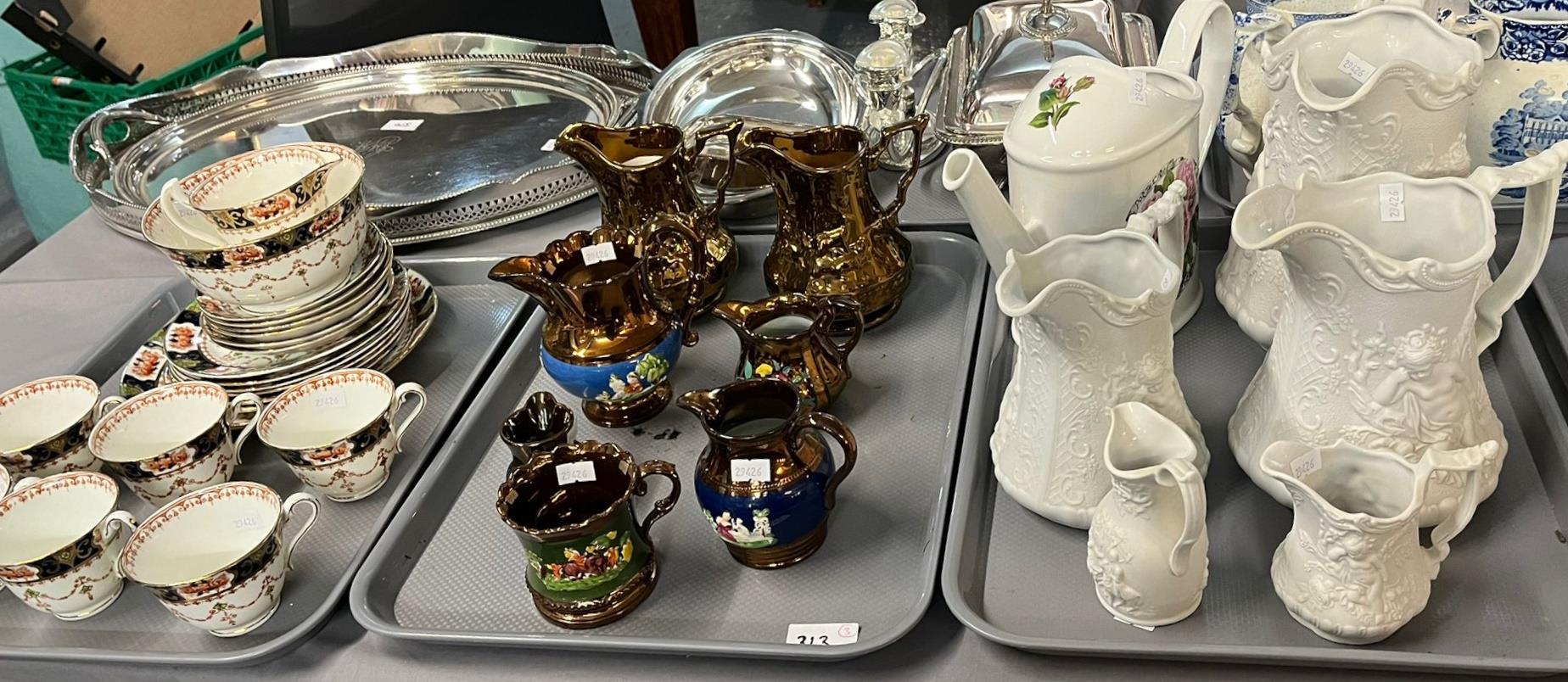 Quantity of assorted china to include: group of copper luster jugs and mug, group of modern