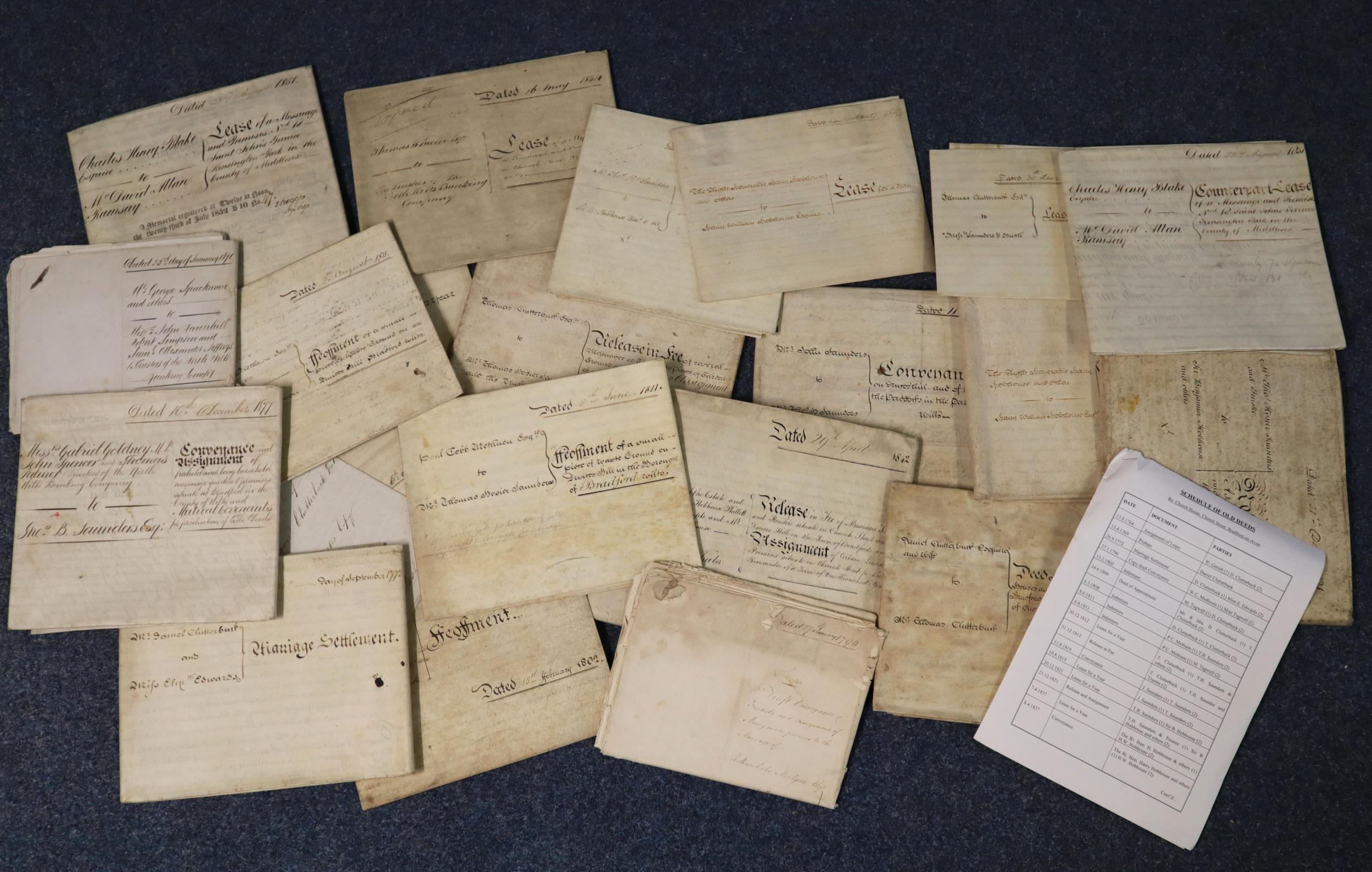 Schedule of old deeds and documents believed to be relating to Church House, church Street, Bradford