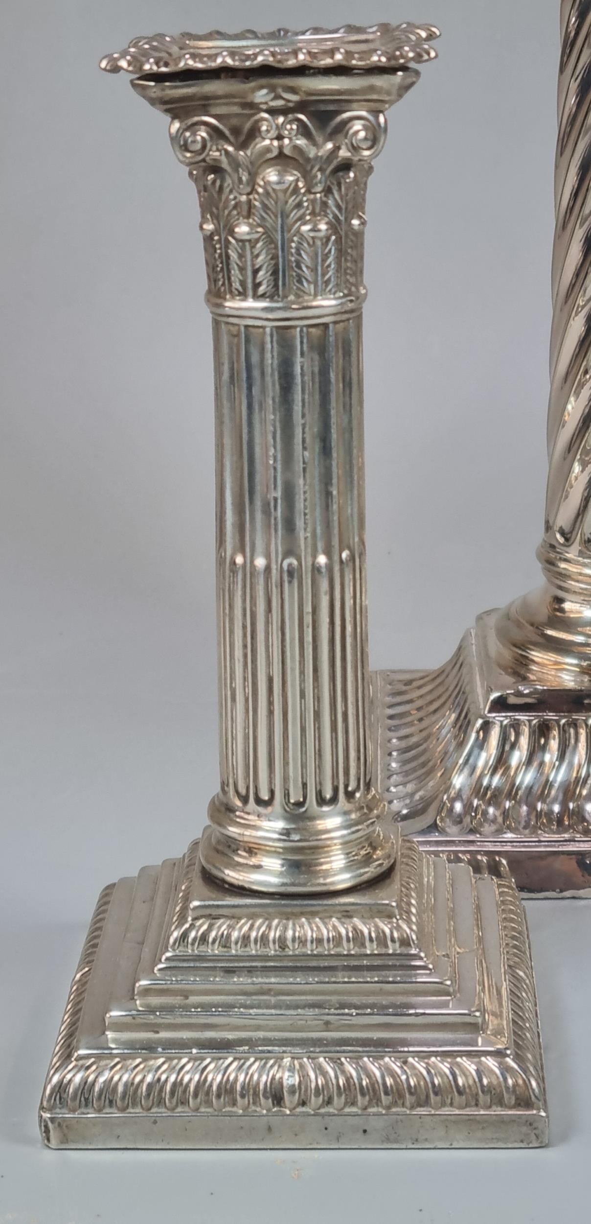 Two similar late Victorian silver Corinthian Column candlesticks dated 1899 and 1900 together with - Image 2 of 6