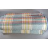 Vintage multi-coloured Welsh woolen blanket with Derw Product made in Wales label. 223x200cm approx.