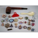 Plastic tub comprising collection of enamel badges including: Ludlow Lady Race Club 1961, RAC, the