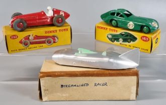 Dinky Toys 232 Alpha Romeo racing car together with Dinky Toys 163 Bristol 450 Sports Coupe, both in