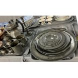Collection of assorted pewter to include: various plates including large charger with foliate