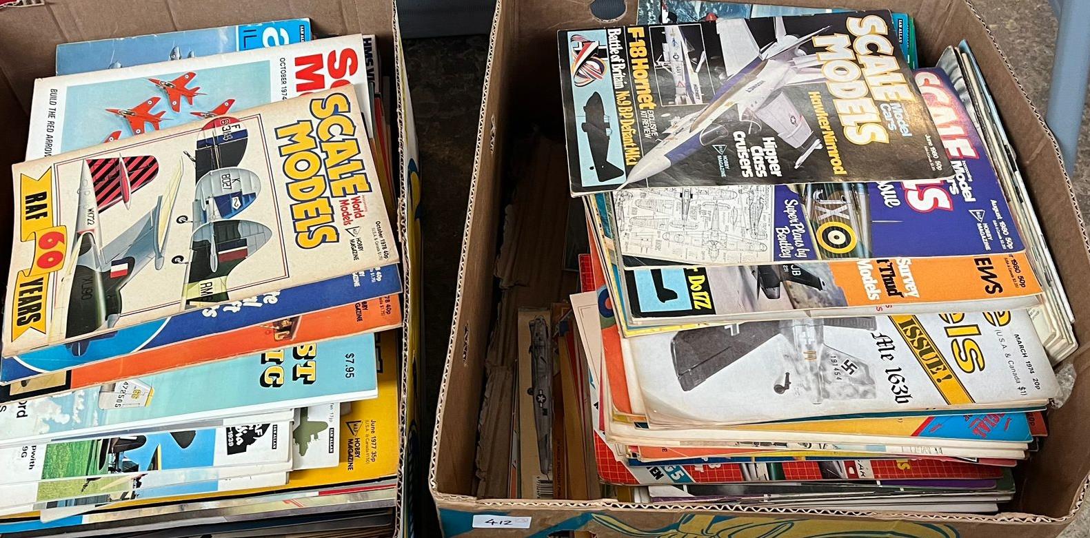 Large collection of scale models magazines, two boxes, together with one box of aviation volumes