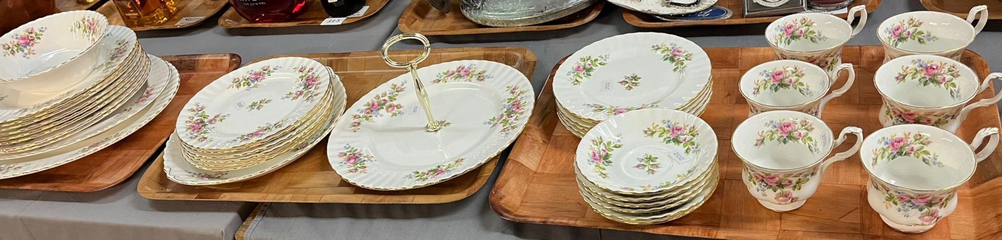 Royal Albert 'Moss Rose' design bone china tea and dinner service to include: six cups, six saucers,