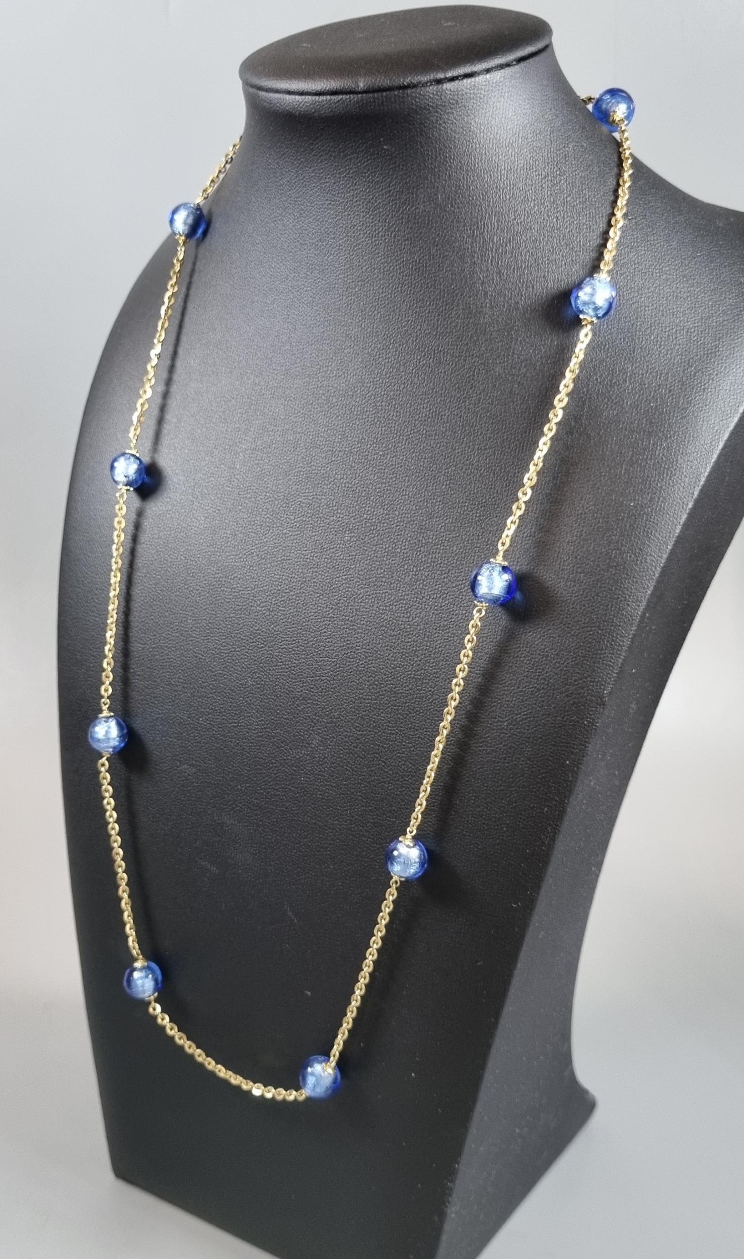 9ct gold chain with blue glass beads. 13.3g approx. (B.P. 21% + VAT) - Image 2 of 2