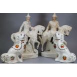 Staffordshire 'Wolseley' flat back figures on horseback, together with a pair of Staffordshire style