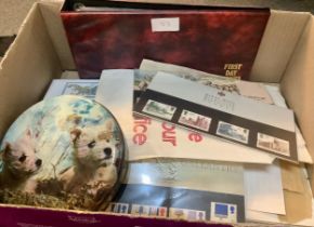 Box with all World selection of stamps including range of Great Britain Presentation Packs. (B.P.