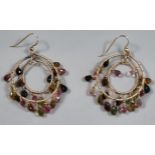 Pair of pink chandelier earrings set with topaz briolette stones. (B.P. 21% + VAT)