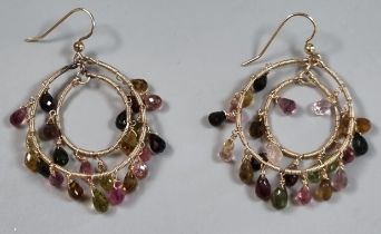 Pair of pink chandelier earrings set with topaz briolette stones. (B.P. 21% + VAT)