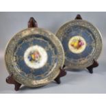 Two similar Royal Worcester dessert dishes/plates, hand painted with fruits and foliage by A