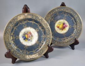 Two similar Royal Worcester dessert dishes/plates, hand painted with fruits and foliage by A