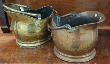 Copper and brass helmet shaped coal scuttles. (2) (B.P. 21% + VAT)