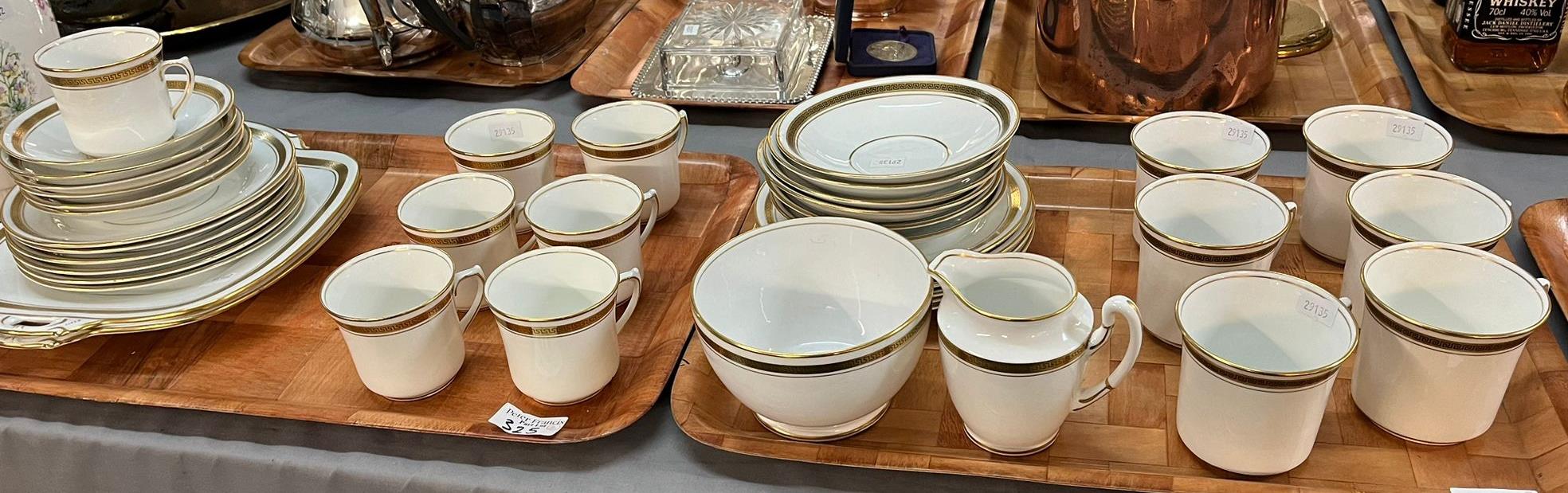 Two trays of Royal Stafford Greek key edged gilt coffee ware to include: coffee cups and saucers,