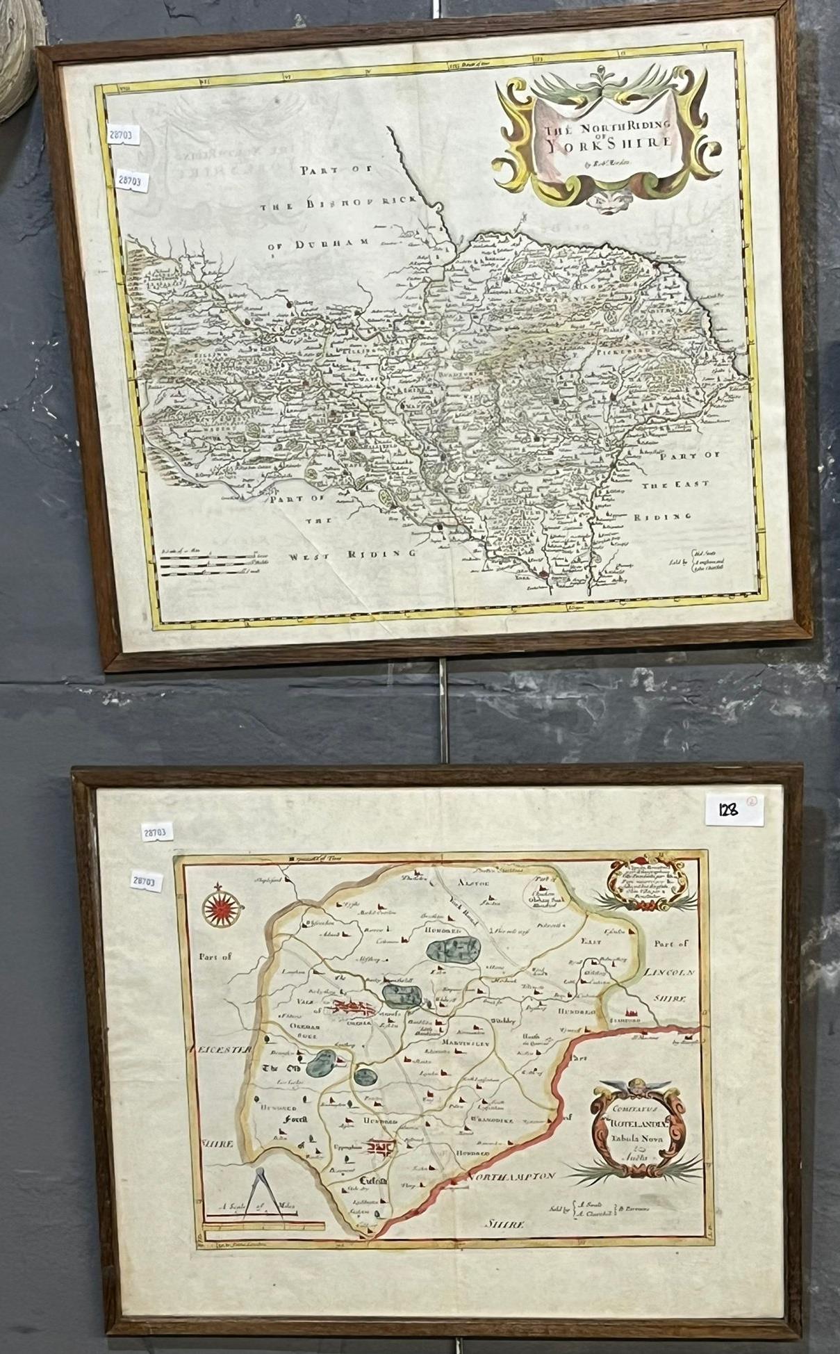 Robert Morden, original map, 'The North Riding of Yorkshire', sparsely coloured. 38x46cm approx.,