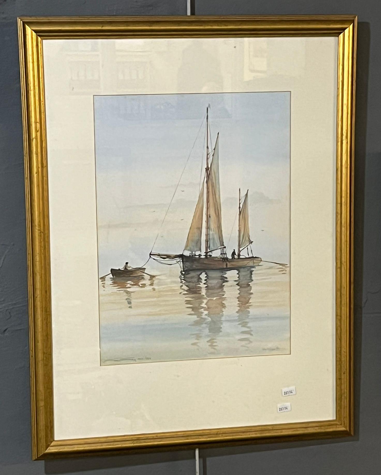 After Roy Figg, studies of sailing vessels, a pair. Limited edition coloured prints. Signed in - Image 2 of 2