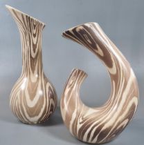 Beswick 1351 zebra stripe vase in brown and cream together with another Beswick 1357 brown and cream