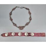 19th century French silver pink and white paste set necklace together wit ha set of five enamel