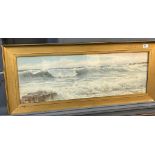 After Ernest Stuart, coastal study. Coloured print. 32x90cm approx. Framed and glazed.