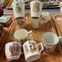 Collection of Doulton and other commemorative china beakers and mugs to include: Queen Victoria,