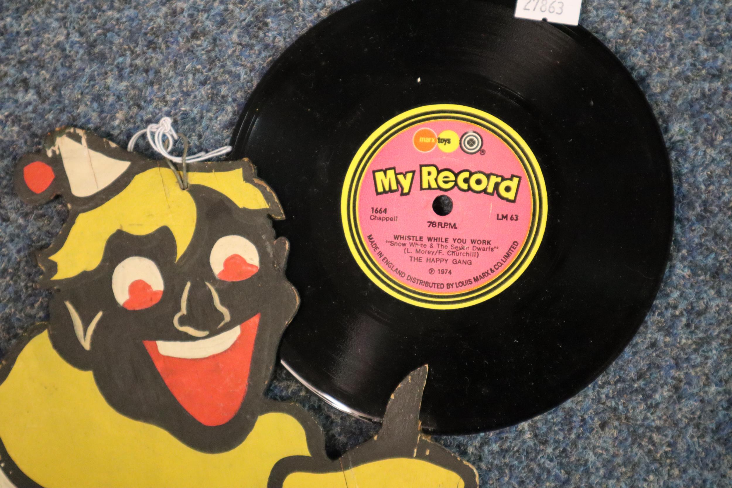 Printed/painted carboard clown figure holding a 1974 vinyl record 'Whistle while you work' by The - Image 2 of 2