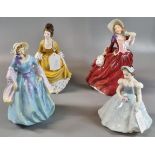Three Royal Doulton bone china figurines to include: 'The Bridesmaid', 'Coralie' and 'Autumn