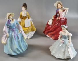 Three Royal Doulton bone china figurines to include: 'The Bridesmaid', 'Coralie' and 'Autumn