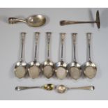 Bag of silver spoons together with silver baby feeder etc. 3.2 troy oz approx. (B.P. 21% + VAT)