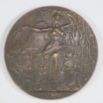 French bronze Art Nouveau medal plaque - Julien Pellas (Professeur Poltechnique)(sic), signed 'A