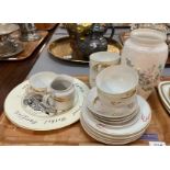 Tray of china to include: Japanese eggshell porcelain dragon design teaware with lithophane bases,