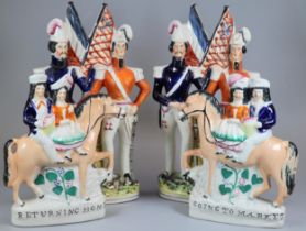 Collection of 19th century Staffordshire Pottery flatback figurines/figure groups to include: '