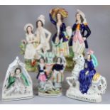 Collection of 19th century and other Staffordshire flatback pottery groups to include: Empress of