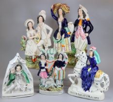 Collection of 19th century and other Staffordshire flatback pottery groups to include: Empress of