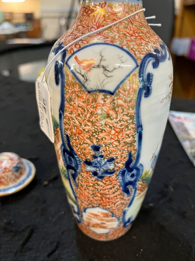 18th century Chines Export porcelain 'Famille Rose' figural vase and cover depicting vignettes of - Image 6 of 9